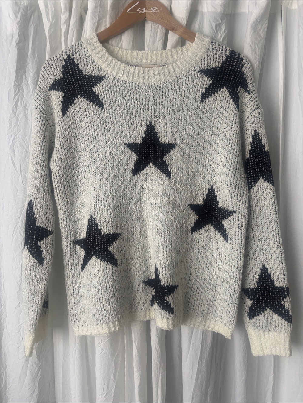 Altar'd State Cream Sweater with Black Star Pattern